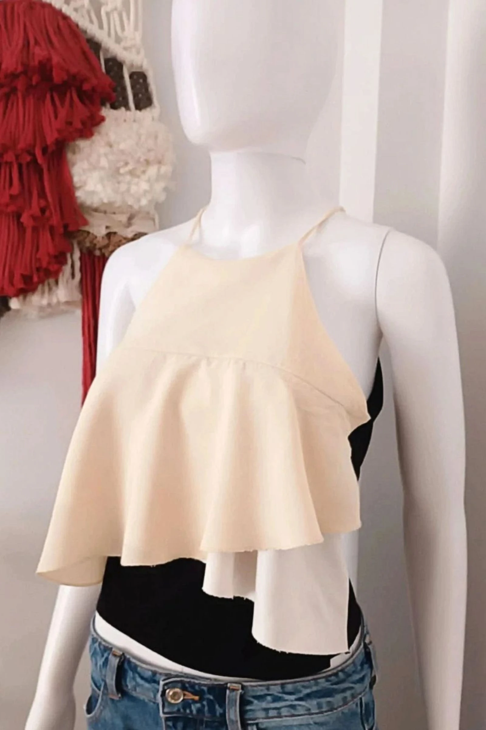Top Halter Tri-Capa Beige Blanco y negro